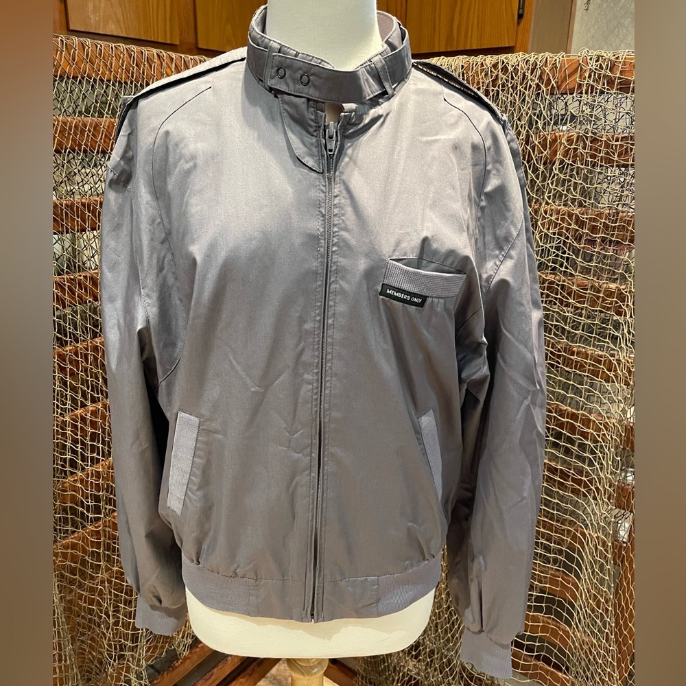 Mens Members Only Jacket Size 42 Gray Racer Lined Bomber Europe Craft